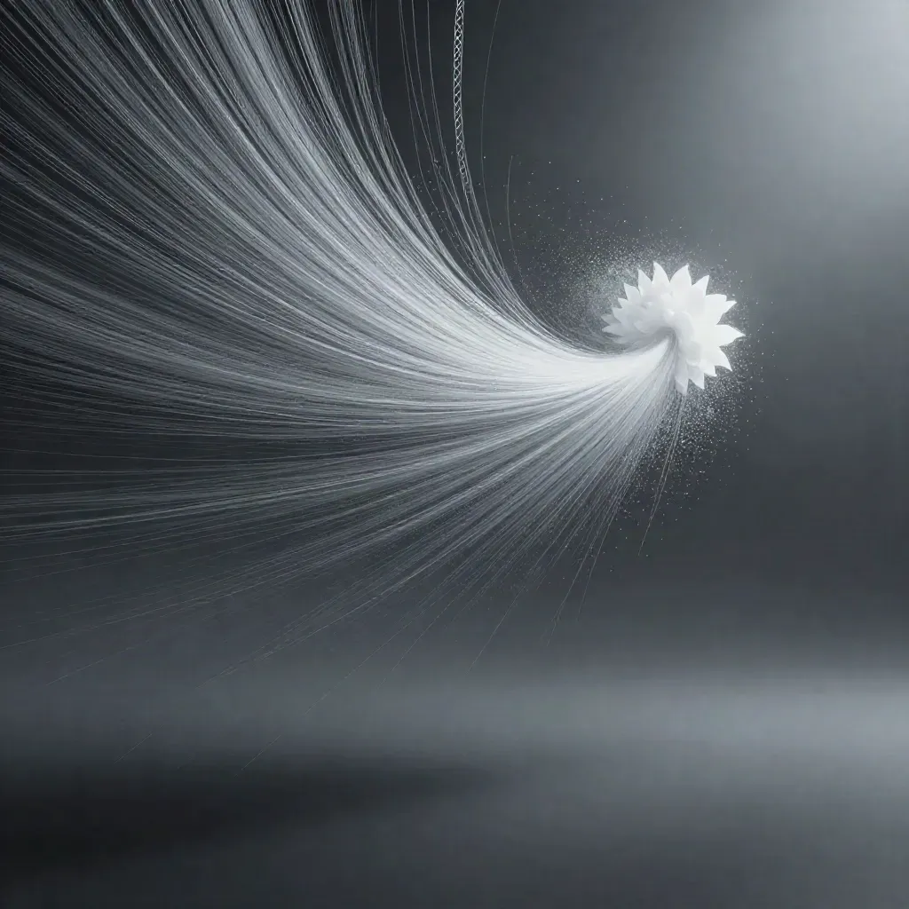 Silver filaments bloom in a dark graphite void, leaving calm space for the headline.